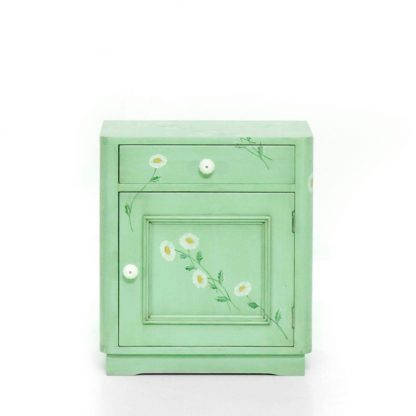Zelený noční stolek s květinovým dekorem