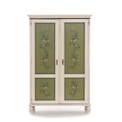 Dvoudveřová malovaná šatní skříň s květinovým dekorem