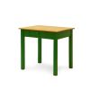 Zelený repasovaný stůl z masivního smrkového dřeva.