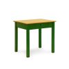 Zelený repasovaný stůl z masivního smrkového dřeva.