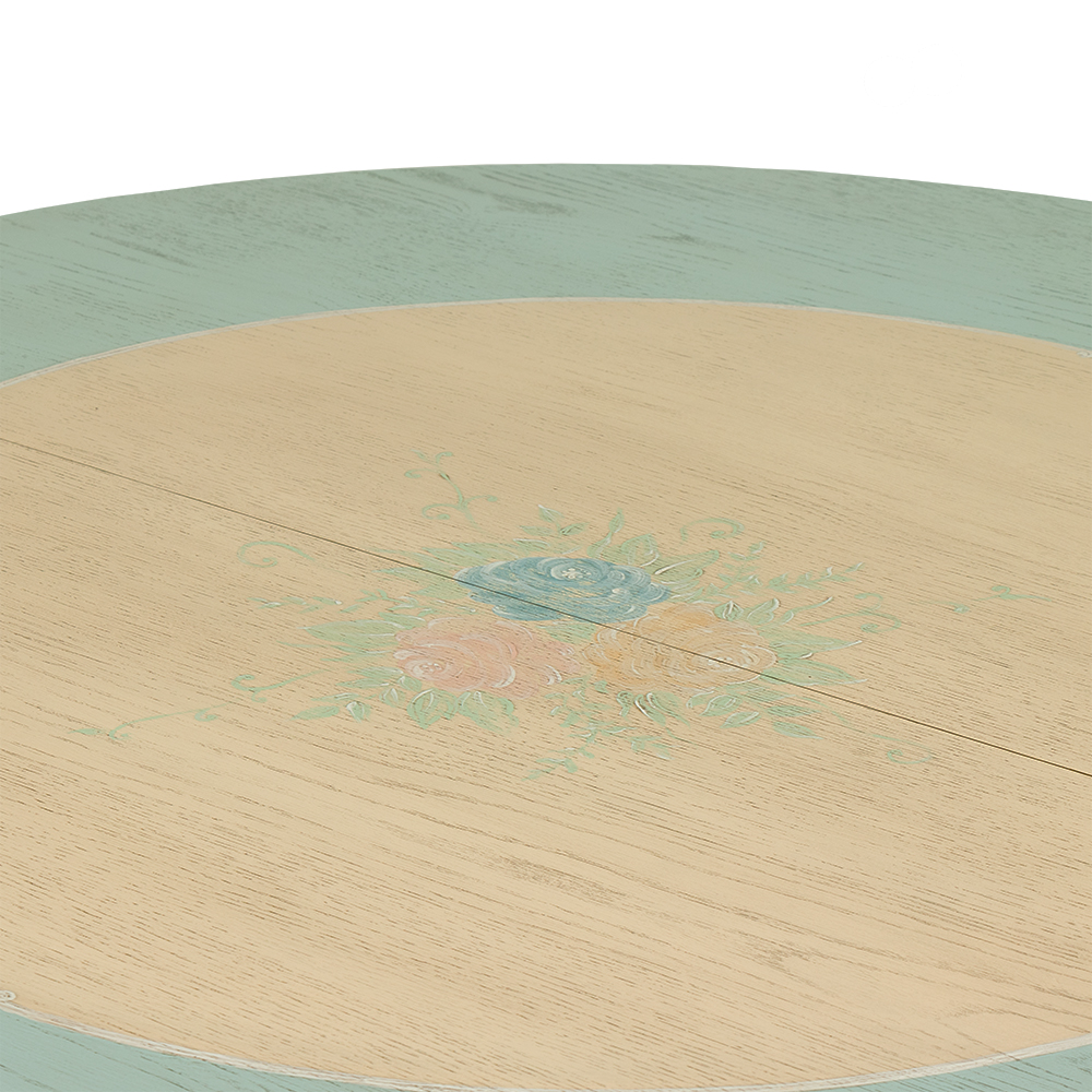 Repasovaný kulatý stolek z masivního dřeva detail