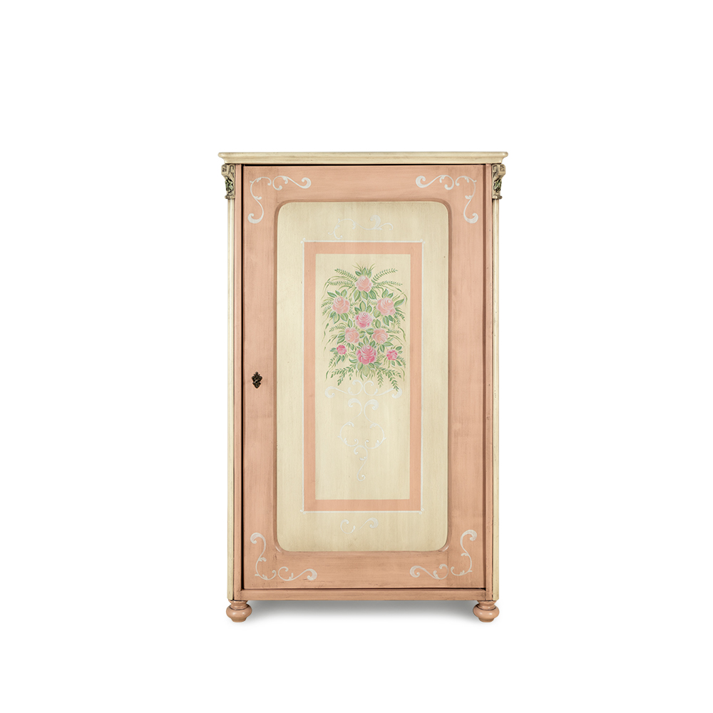 Lososová jednodveřová skříň s květinovou malbou