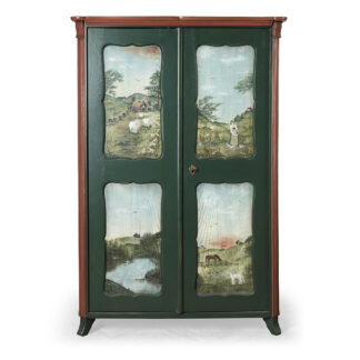 Dubová dvoudveřová skříň se selskými romantickými výjevy