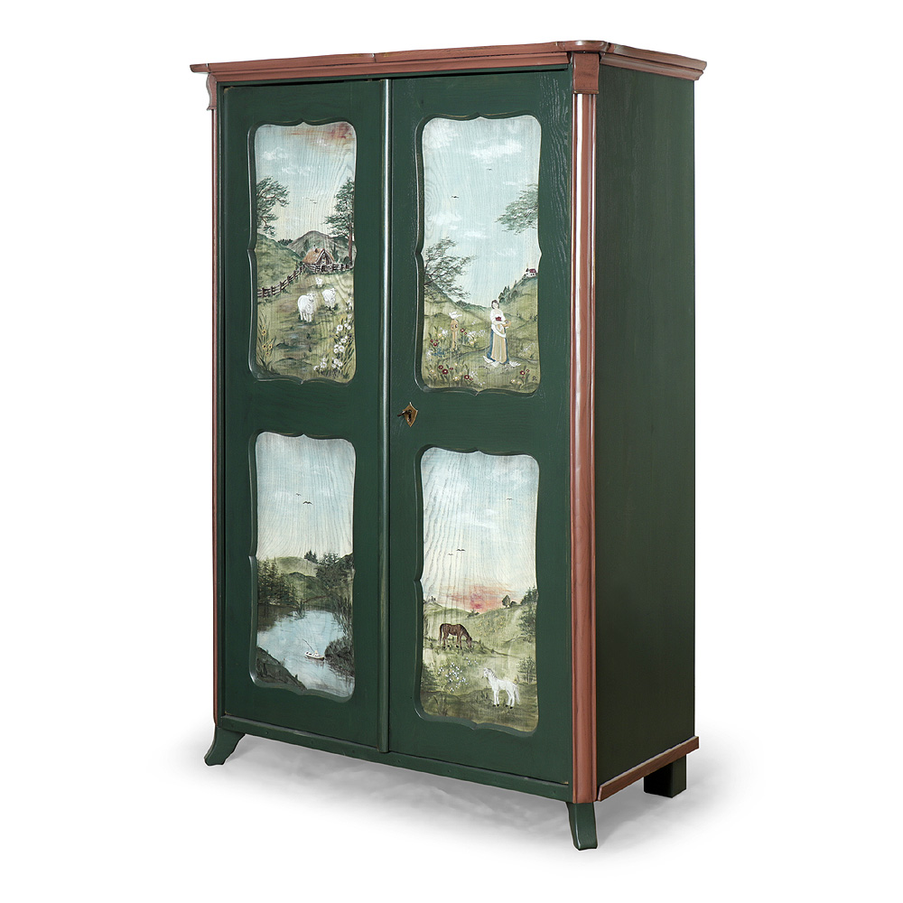 Dubová dvoudveřová skříň se selskými romantickými výjevy