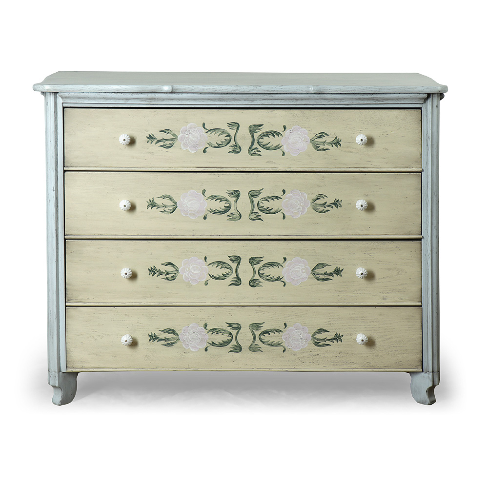 Restaurovaná a ručně malovaná zásuvková komoda