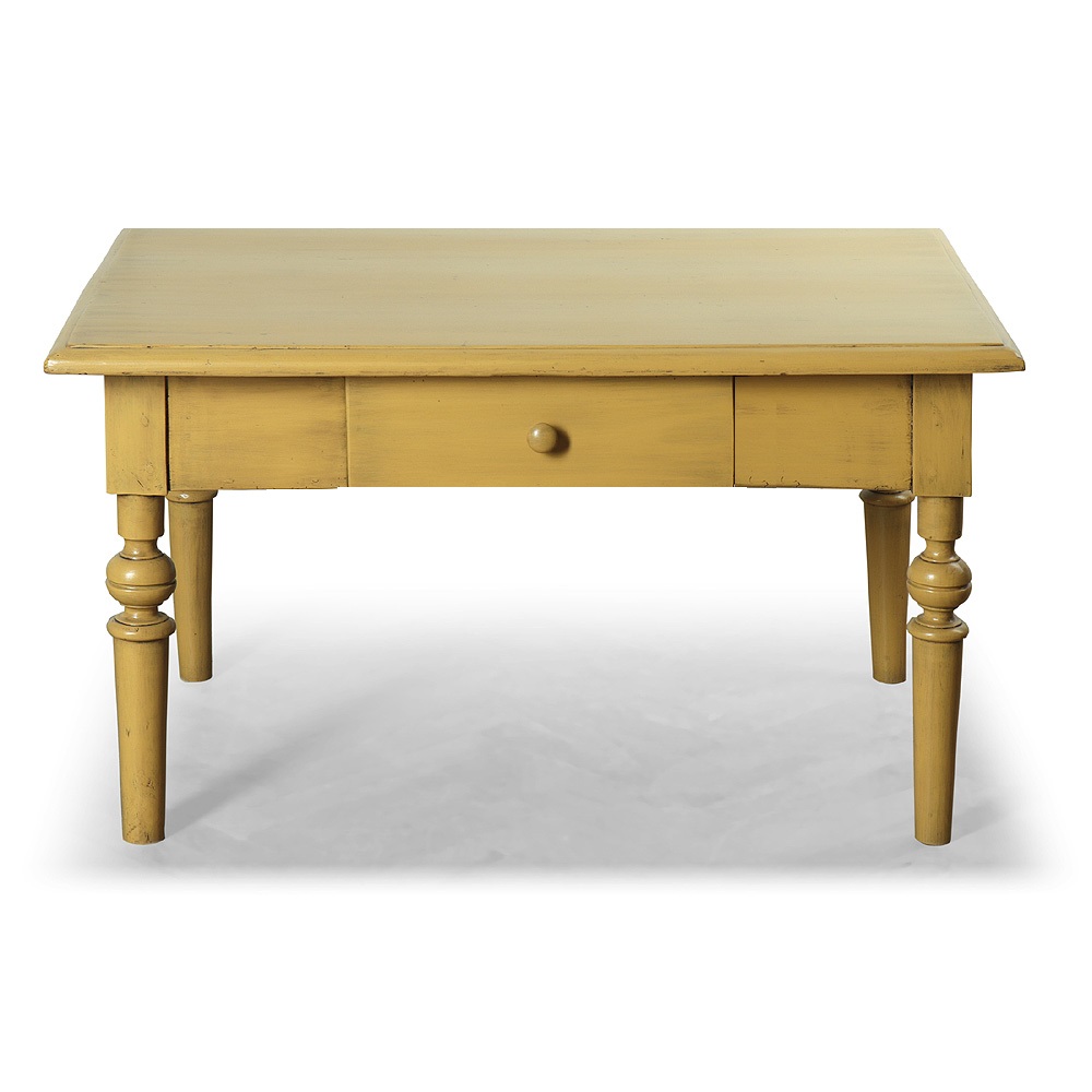 Žlutý repasovaný kávový - konferenční stolek se zásuvkou