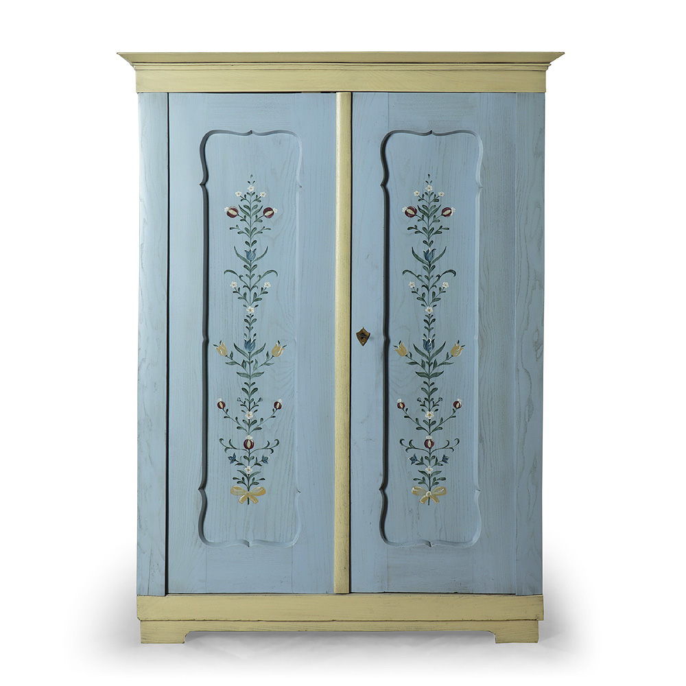 Malovaná selská dubová skříň s moravským dekorem