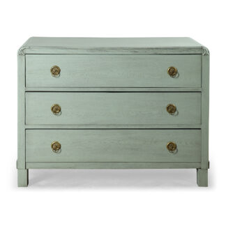 Šedomodrá dubová repasovaná komoda se třemi zásuvkami