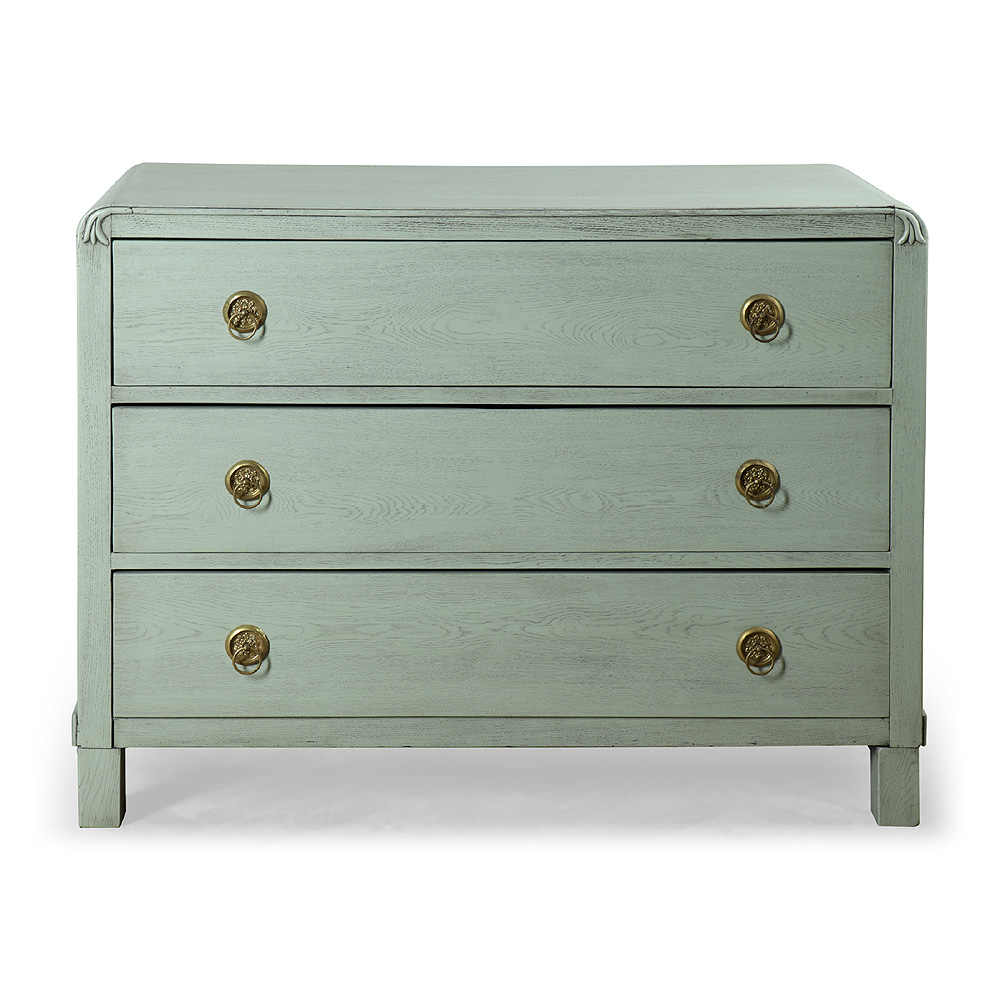 Šedomodrá dubová repasovaná komoda se třemi zásuvkami