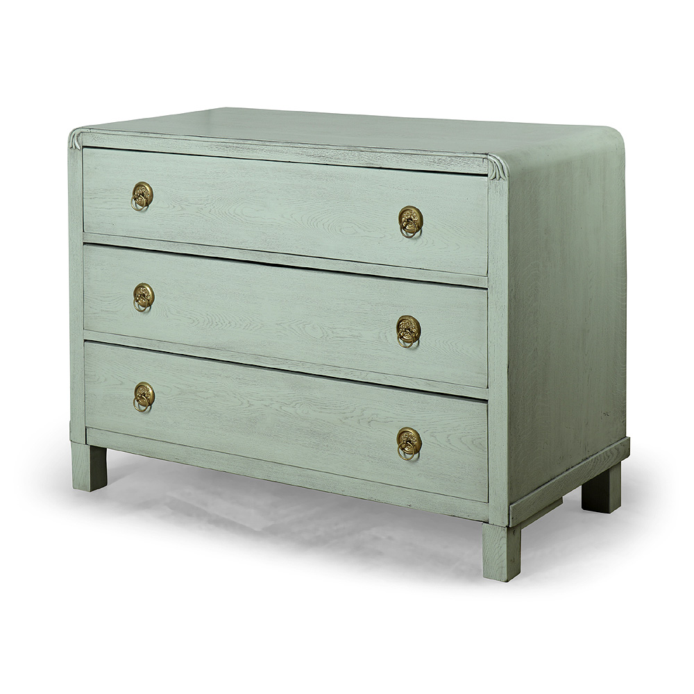 Šedomodrá dubová repasovaná komoda se třemi zásuvkami