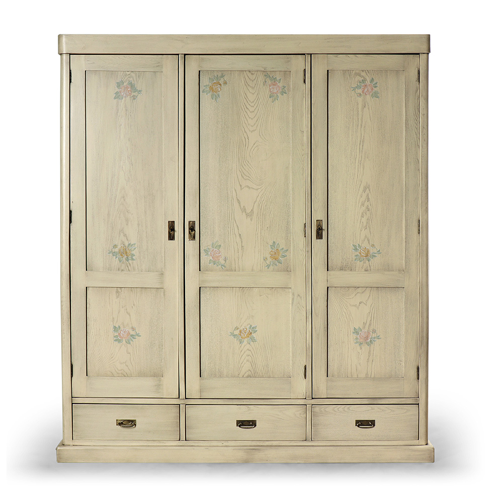 Velká třídveřová malovaná skříň z masivního dubu