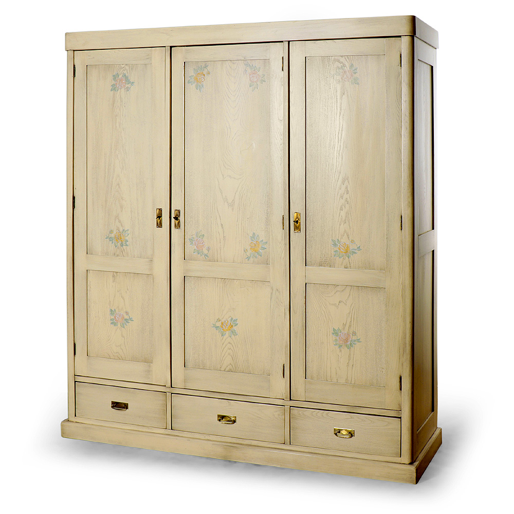 Velká třídveřová malovaná skříň z masivního dubu