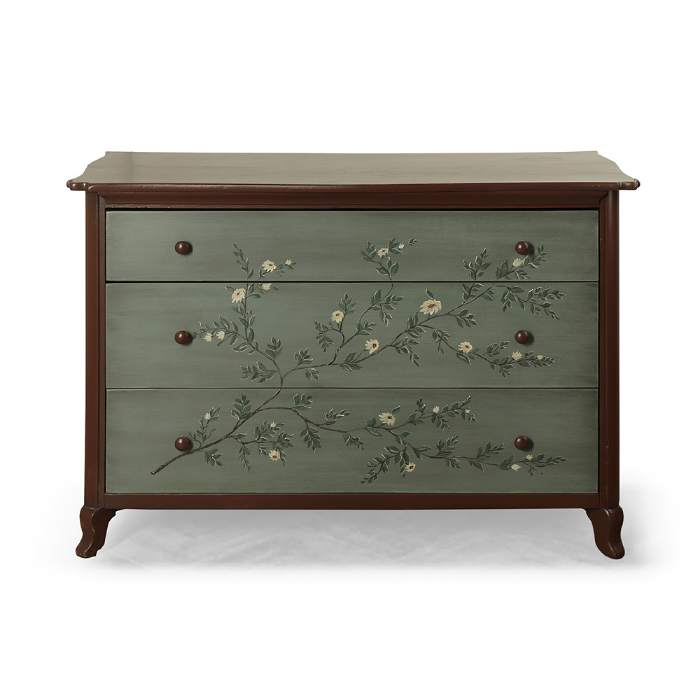 Modrohnědá repasovaná dubová komoda