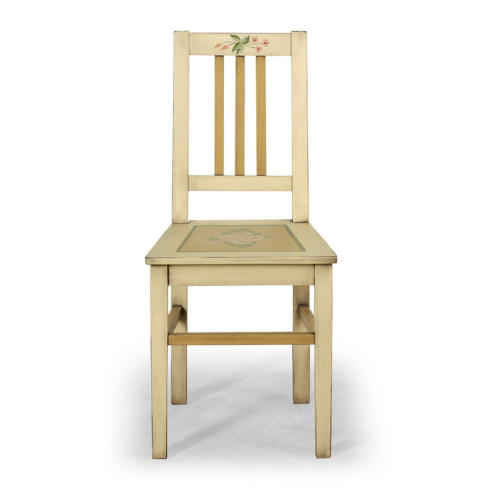 Smetanová malovaná židle s květinovým dekorem