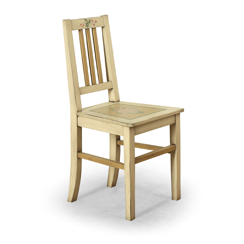 Smetanová malovaná židle s květinovým dekorem