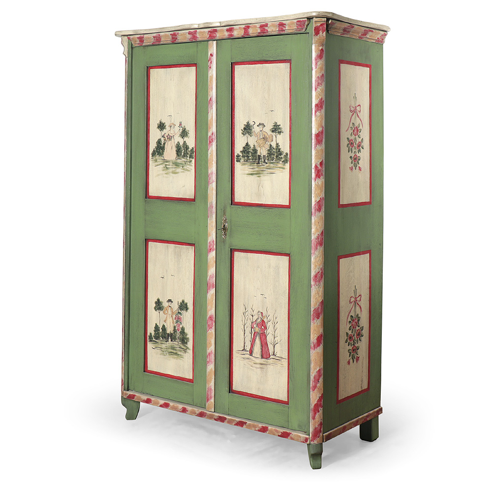 IDZ385c Malovaná šatní skříň z masivního dubového dřeva s alegorickým vyobrazením čtyř ročních období Malovaná šatní skříň z masivního dubového dřeva s alegorickým vyobrazením čtyř ročních období